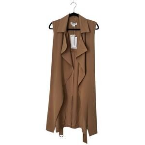 Glamorous Ladies Jacket Sm Camel Sleeveless Open Front Waterfall Draped Kimono